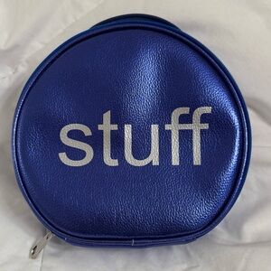 Blue Round Pouch with Silver 'Stuff' Text